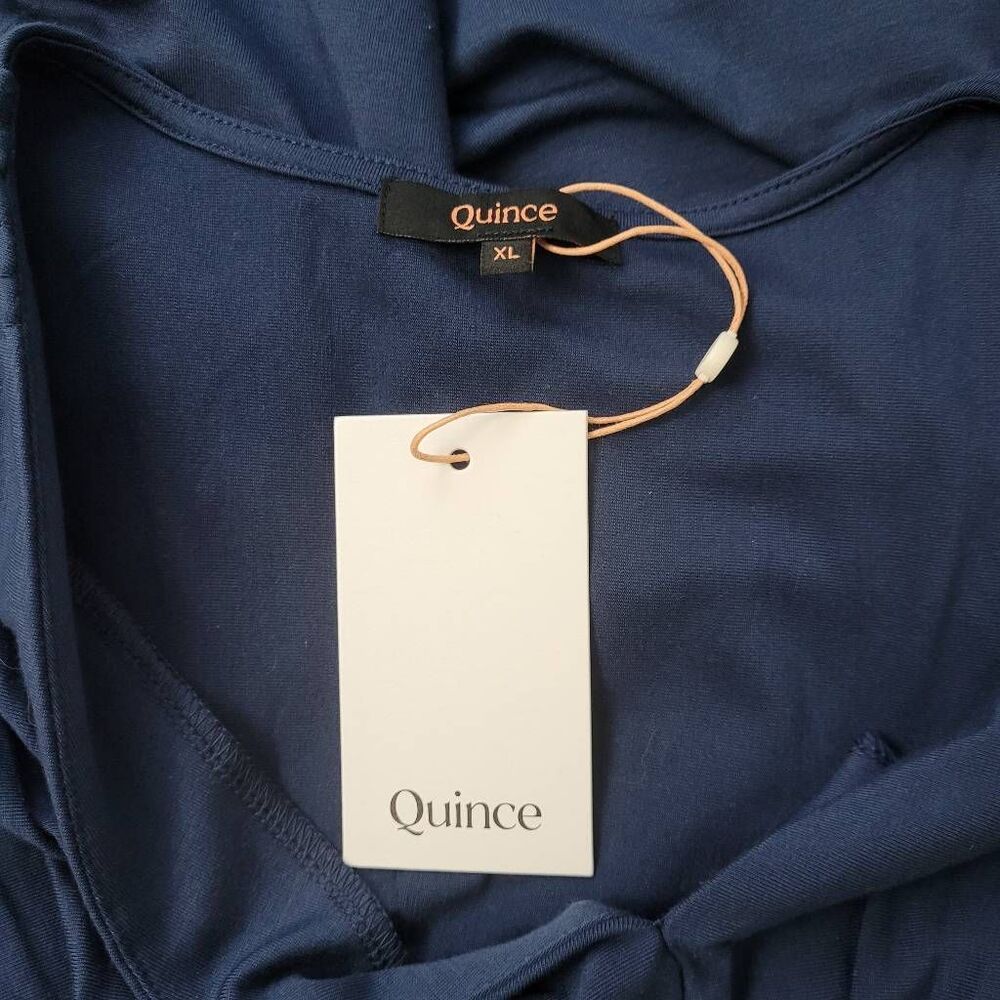 NWT Quince Tencel Jersey V-Neck Long Sleeve Midi Dress Sz XL Navy Stretch Pullov - Picture 7 of 11